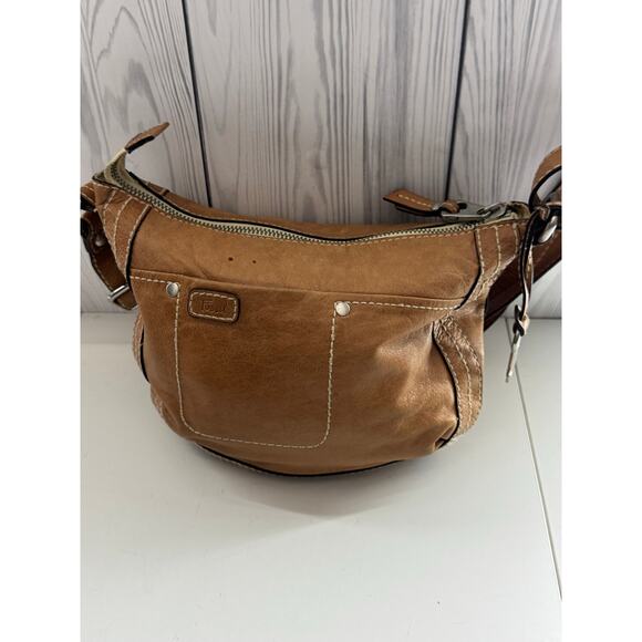 Y2K Vintage Fossil Brown Soft Glove Leather Zip Up Shoulder Bag Bucket Hobo - Picture 2 of 8